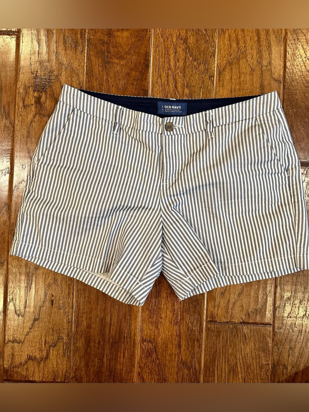 Old Navy Navy and White Striped Cotton Chino Shorts